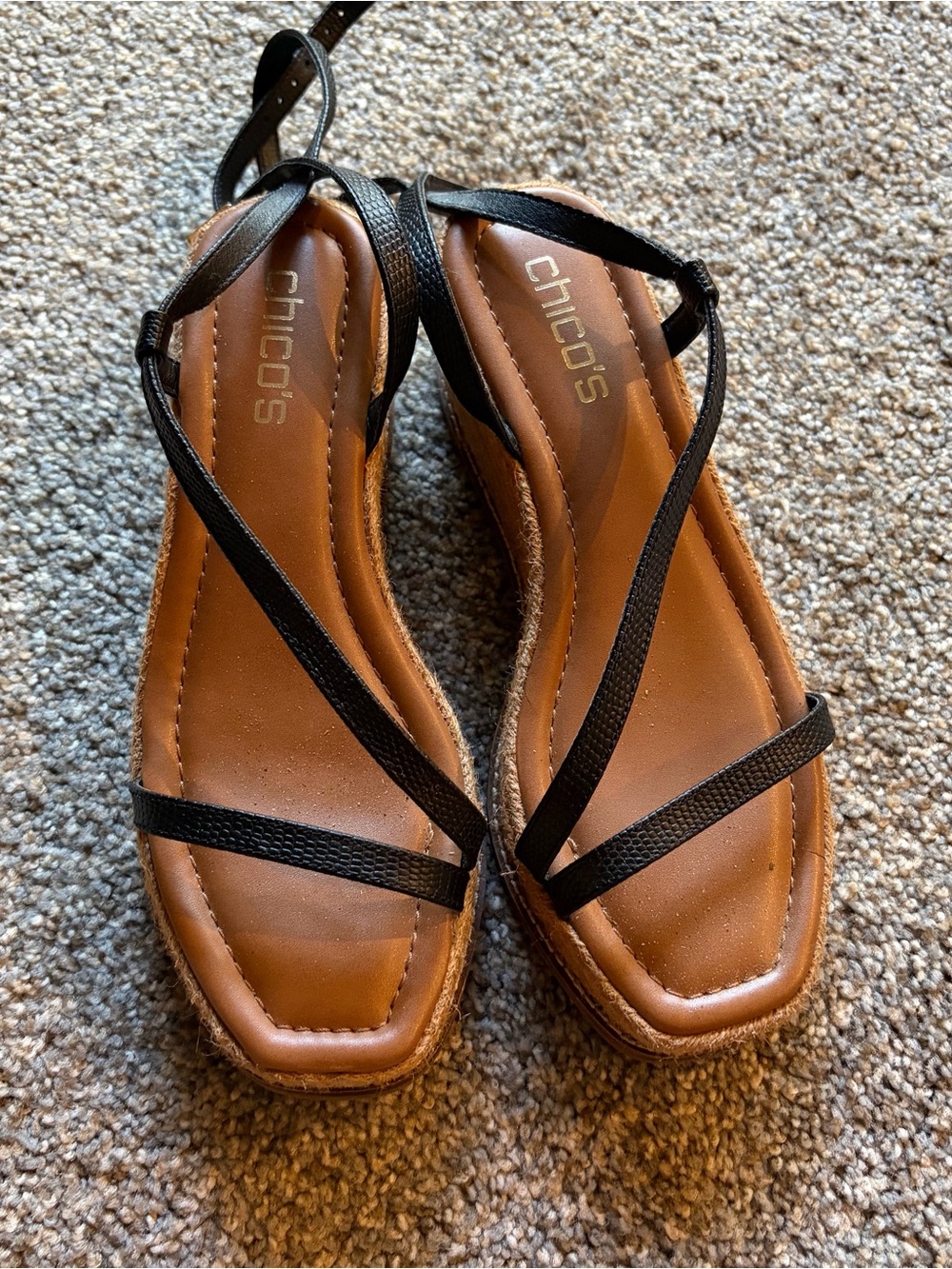 Chicos platform black woven sandals